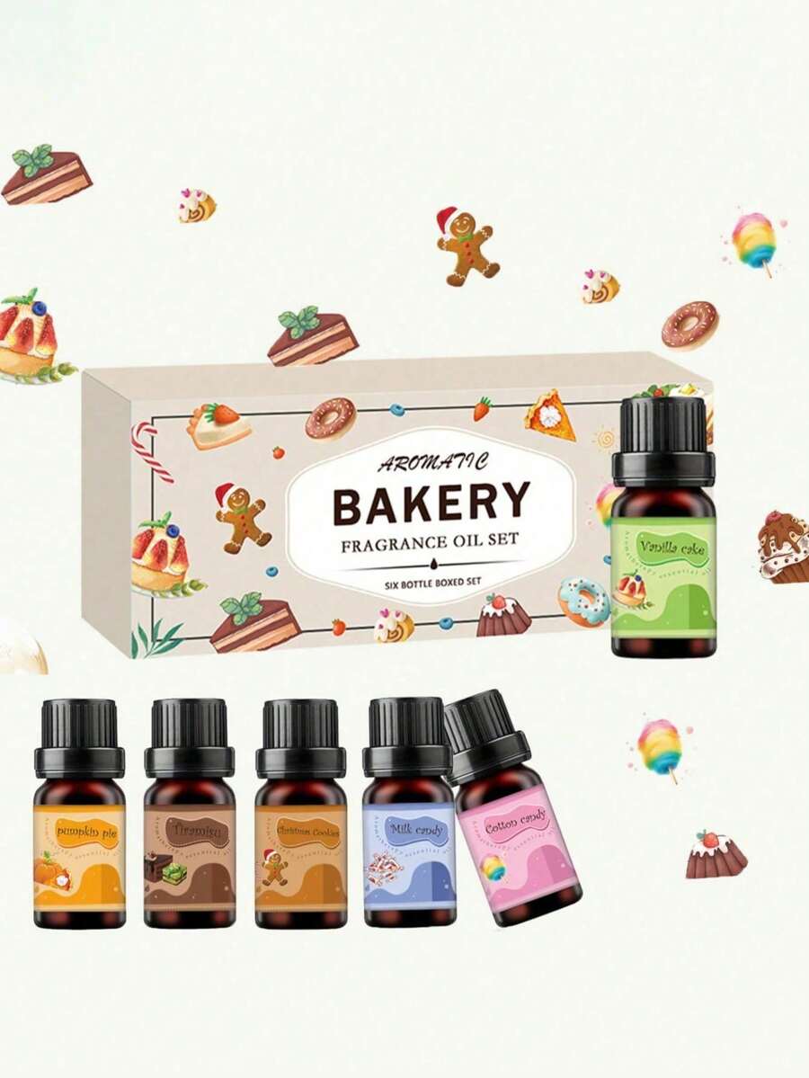 1PC Selection Of 6 Aromatic Essential Oils, 10ml Each. Suitable For Yoga, Diffusers And Car Diffusers. Christmas Cookies, Pumpkin Pie, Coffee Cake, Chocolate Ice Cream, Vanilla Cake, Marshmallows.
