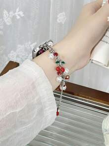 1条表带，男女皆宜。节日红色圣诞樱桃珍珠串珠金色装饰，兼容 38mm、40mm、41mm、42mm、45mm、46mm、49mm，兼容 Series 10/9/8/7/6/5/4/3/2/1/SE/Ultra，可调节表带，情人节礼物 - 銀色 - 查看 4