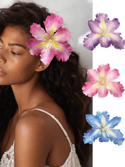 3件套波西米亚风不对称热带人造花发夹，女士发饰套装，适合度假、旅行、摄影