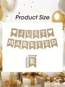 1pc Just Married Banner Golden Glitter Wedding Party Banner - View 2