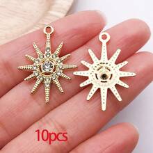 10/30个合金日月星辰吊坠，镶钻水晶太阳吊坠，金色星空吊坠，适用于DIY珠宝制作手链项链 - 彩色 - 查看 12