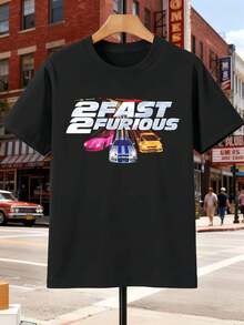 Cars 2 Fast 2 Furious Movie T-Shirt Made Of Premium Cotton, Crew Neck, Loose Fit, Comfortable, Graphic Design, New Release - 黑色 - 查看 2