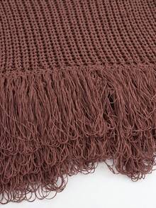 Women's Knitted Halter Neck Tie-Up Solid Color Hollow Out Tassel Backless Short Dress, Casual Elegant Spring/Summer - Coffee Brown - View 5