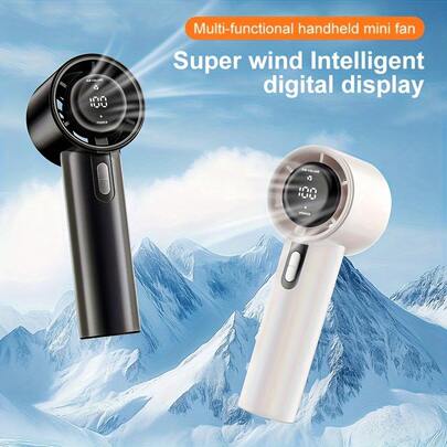 1/2个手持式涡轮风扇，3000mAh大容量电池，100档风速可调，便携式数字显示迷你风扇，带挂绳，USB充电，男女通用，惊喜礼物，露营、运动、户外降温、旅行必备