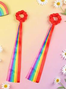 6pcs Rainbow Flowing Ribbon, Elastic Dance Wands For Music Class, Christmas & Valentine's Day Handheld Rhythm Tassel Dance Props Gift, Multicolor Handheld Dancing Bracelets, Gymnastics & Dance Ribbons - Multicolor - View 4