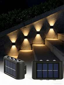 أضواء جدارية شمسية 10LED/8LED/6LED، إضاءة خارجية، تصميم صف مزدوج، إضاءة تعمل بالطاقة الشمسية LED، ديكور جداري خارجي، أبيض دافئ، لإضاءة الأجواء الزخرفية، مناسبة للحديقة الخارجية والفناء والممر والفناء والشارع والسياج والمرآب والشرفة وطاولة الطعام - متعدد الألوان - مشاهدة 6