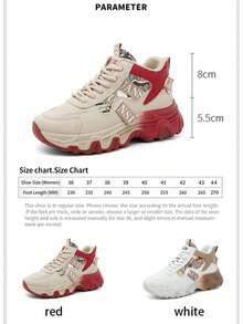 FZY New Spring/Summer High-Top Women's Sneakers, Featuring A Thick Sole For Added Height, A Retro Color-Block Design, Breathable Mesh Lining, And A Non-Slip, Durable Rubber Outsole. Suitable For Students Commuting To School And Working Professionals For Everyday Wear. Lightweight And Cushioned For Comfort, These Sneakers Feature Unique Printed Webbing Details. The Beige-Red Color Blocking Is Flattering And Stylish, While The White-Brown Color Blocking Is Versatile And Goes With Everything. The Soft, Bouncy Insole Ensures Comfortable Wear Even After Extended Periods. These Elegant Women's Shoes Combine Comfort And Style, And Are Suitable For All Seasons As High-Top Platform Running Shoes Or Versatile Women's Tennis Shoes Perfect For Easter. - 紅色 - 查看 2