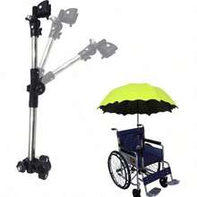 1 pieza Soporte ajustable de 180° para paraguas de bicicleta, cochecito, silla de ruedas, accesorio para exteriores - Negro - Ver 1