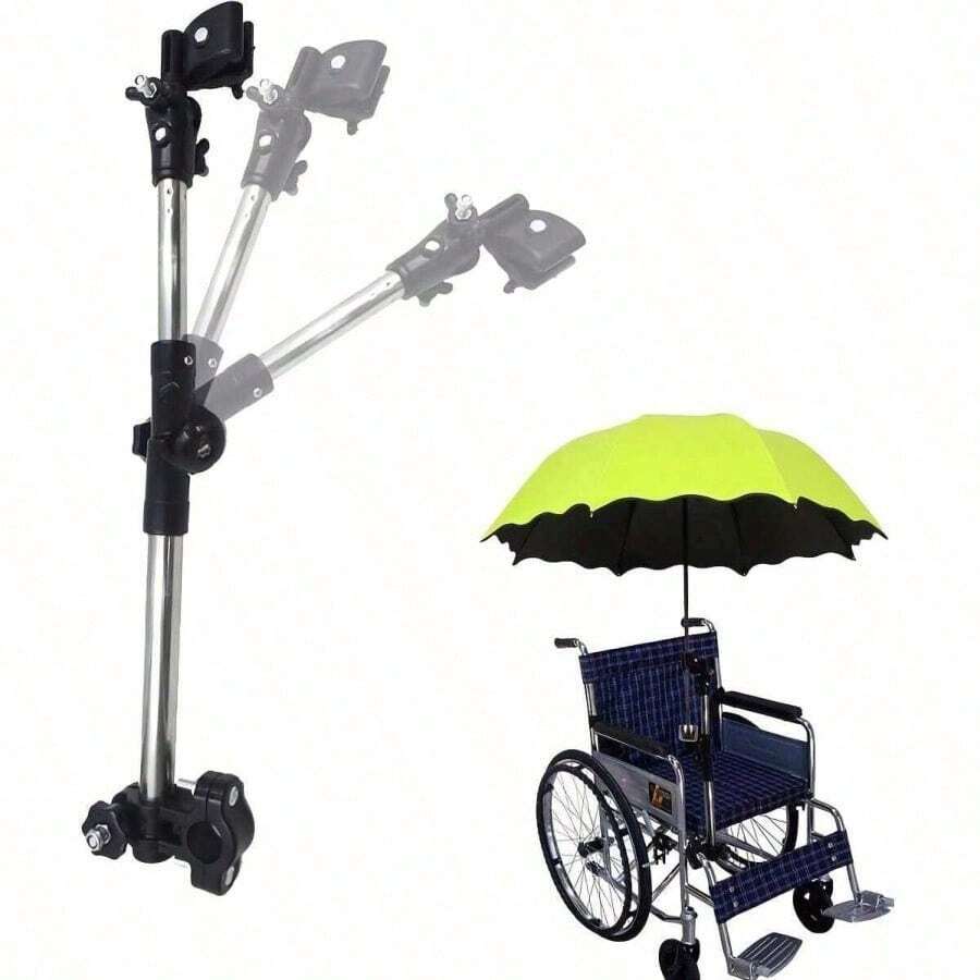 1 pieza Soporte ajustable de 180° para paraguas de bicicleta, cochecito, silla de ruedas, accesorio para exteriores - Negro - Ver 1