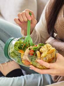 1 pièce Boîte à salade, grande capacité, étanche, boîte à salade verticale à ouverture latérale étanche et à couches, avec récipient à assaisonnement intégré, réutilisable, boîte à lunch portable, convient pour le bureau, le pique-nique et les voyages. Nécessités domestiques et quotidiennes, fournitures de cuisine et de salle à manger. Pratique et commode - Multicolore - Voir 8