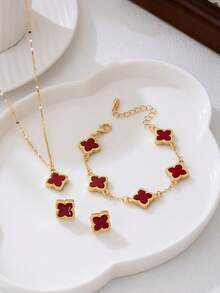 3pcs/Set Elegant Luxury Minimalist Cute Gold Clover Pendant Necklace, Bracelet, Earrings Jewelry Set, Suitable For Girlfriend, Wedding, Graduation, Date Gift - 1 Set Of Four-leaf Clover - View 10