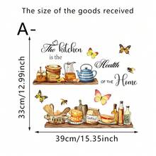 1张厨房防水墙贴，图案包含烘焙原料、茶壶和柠檬等水果，适用于餐厅橱柜防溅板装饰，乡村风格壁画 - 多色 - 查看 15
