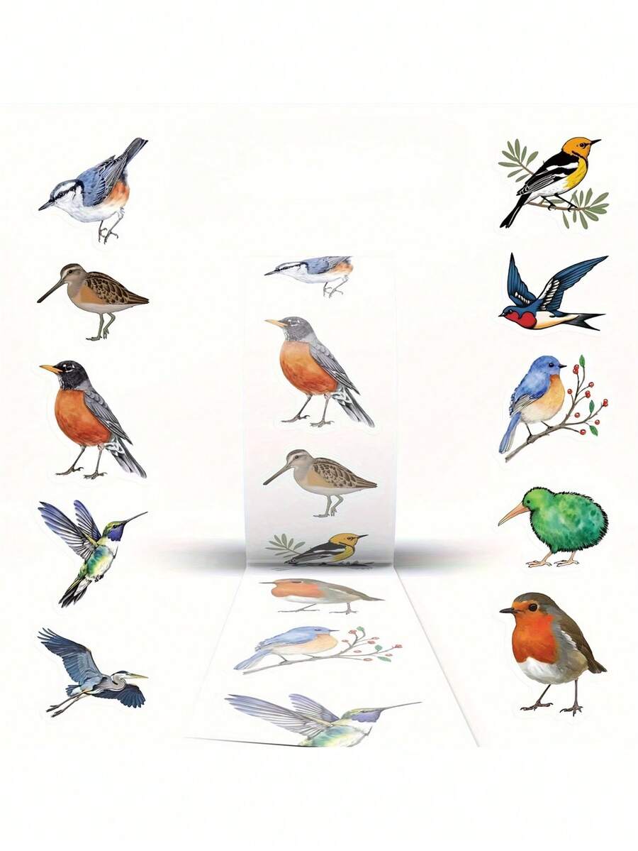 500pcs/Roll Cartoon Bird Stickers, Animal Stickers, Bird Toys, Bird Gifts, Cartoon Stickers, Cute Stickers, Aesthetic Stickers, Suitable For Water Bottles, Computers, Laptops, Phones, Luggage, Notebooks, Refrigerators, Etc. - A - View 1