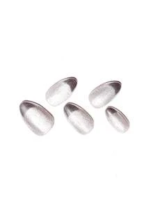Bộ 10 móng tay giả thủ công ngắn hình hạnh nhân, màu trắng bóng, kiểu mắt mèo, móng giả dán sẵn, móng giả mắt mèo sáng bóng với viền kim loại bạc, thiết kế kiểu móng Pháp, phù hợp cho phụ nữ trong các lễ hội, thường ngày và cuộc sống hàng ngày. - Nhiều màu - Xem 3
