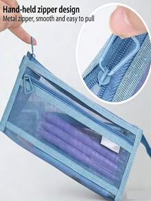 1个新款网状双层铅笔盒，高品质简约大容量帆布铅笔袋，耐用易清洁化妆品收纳袋，适合返校、学生礼物、家庭和生日礼物 - 多色 - 查看 4