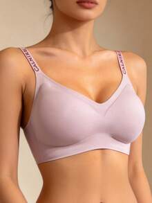 Temptuelle 无钢圈果冻支撑吊带文胸，字母肩带，防下垂，U型后背固定罩杯 - 粉色 - 查看 3