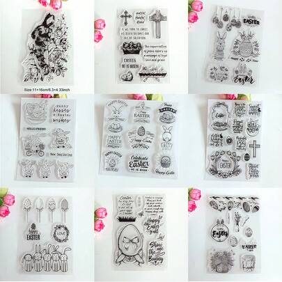 Easter Bunny, Eggs, Cross Stamp Set, Basket, Flower, Tableware, Bow Pattern, Scrapbooking, DIY Decorative Materials