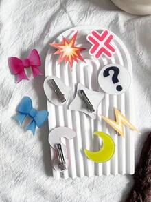 10pcs Cute Expression Acrylic Sweat, Angry, Fire Hair Clips, Side Bangs Hair Accessories, Hairpin - Multicolor 3 - View 2