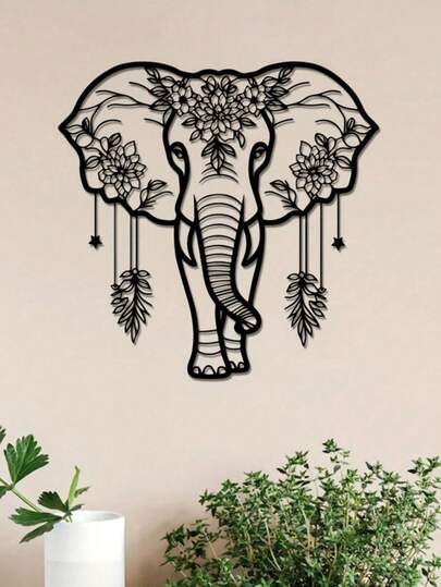 铁艺大象墙饰，波西米亚花卉设计，家居客厅墙面挂饰，创意家居礼品