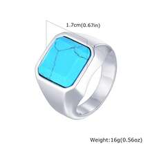 1pc Minimalist Stainless Steel Turquoise Gemstone Ring, Men's Jewelry - Multicolor - View 7