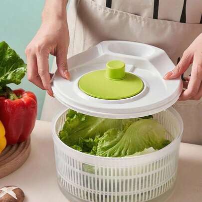 1个多功能彩色沙拉脱水器，手动果蔬脱水器，双层沥水篮，不易碎PP材质，厨房小工具，高效沙拉制作，厨房必备