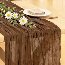 53.34 X 30.40 Cm Brown Cheese Cloth Table Runner, Reusable Polyester 3.04 M Bohemian Farmhouse Cheese Cloth Table Linen For Wedding Party Christening Birthday - Multicolor - View 1