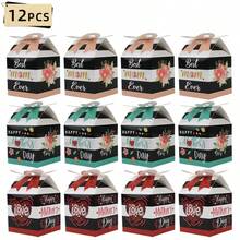 12个装礼品盒，蝴蝶结装饰纸盒，生日派对回礼，蝴蝶结糖果盒，女士婚礼母亲节派对用品 - 查看 9