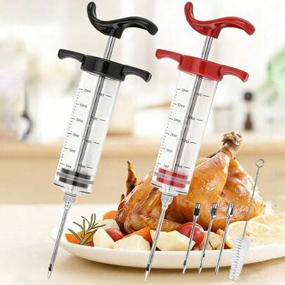 1 Set Turkey Baster, Marinade Injector, Meat Injector With 3 Needles, Baking Tool To Deeply Inject Seasonings And Prevent Cross-Flavor