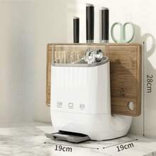 3-Section Multifunctional Utensil Organizer: Compact Cutlery Holder With Knife Slot And Cutting Board, Ideal For Kitchen Utensils, Light Gray. - Light Grey - View 2