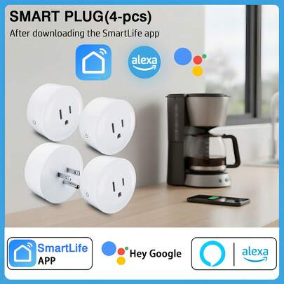 4pcs,Smart Plug, Remote Wi-Fi Socket For Home Comfort, Set Daily Schedules For Lights & Appliances, One-Tap Group Control & Family Sharing, Compact Mini Design For Clutter-Free Outlets