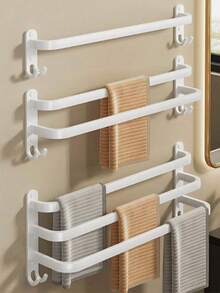 1pc Towel Hanger, Punch Free, Space Aluminum Towel Rack, Toilet Towel Bar, Single Bar, Bathroom Wall Mounted Towel Rack Bathroom Accessories Bathroom Tools - White - View 1