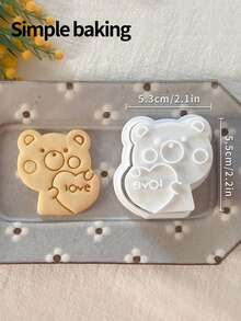A Cartoon Teddy Bear Patterned Cookie Cutter, A Cute Teddy Bear Holding (With Hearts, Flowers, Or Baby Bear) Cookie Stamp, A Kitchen Family-Friendly Cookie Mold, A Gift For Children, A Pastry-Making Tool - View 4