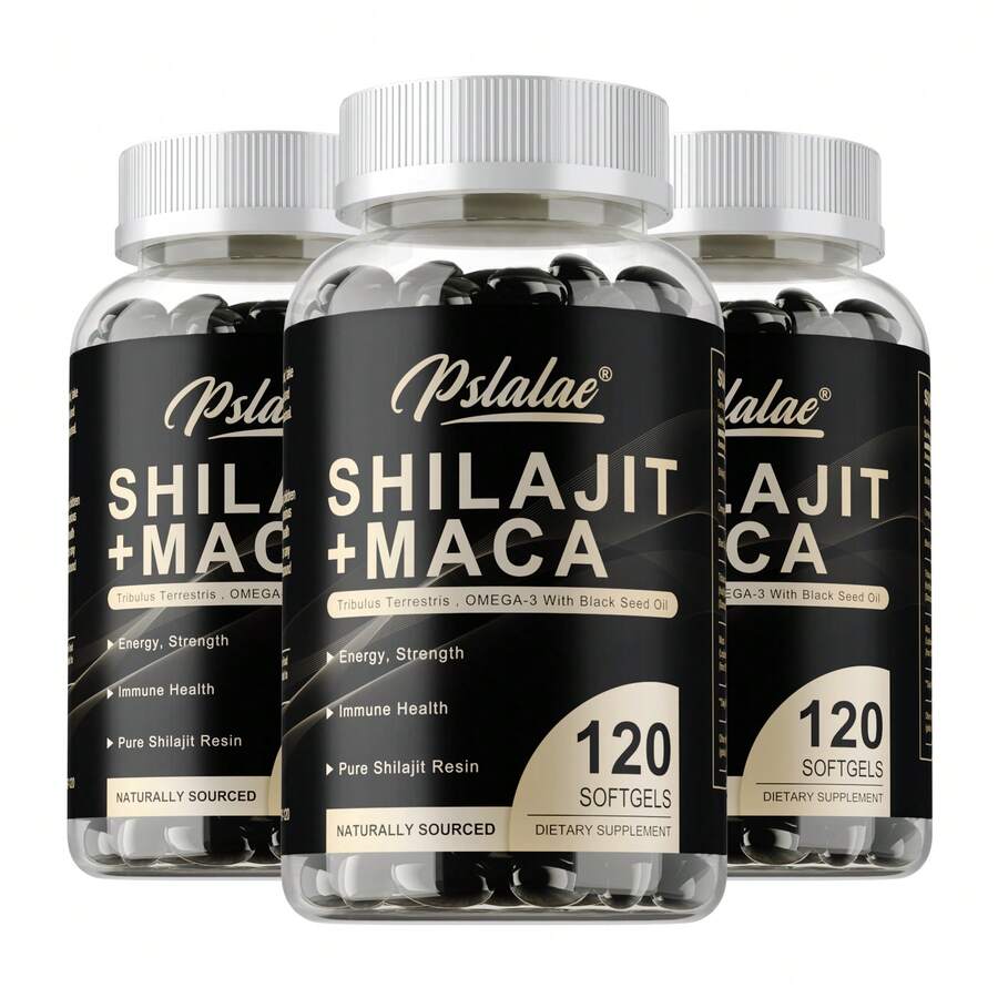 PSLALAE Shilajit + Maca Capsules - Improves Muscle Mass, Muscle Recovery, Supports Healthy Aging Bones And Joints, Energy Production, The Immune System - 120pcs - Three bottle-Best choice - View 1