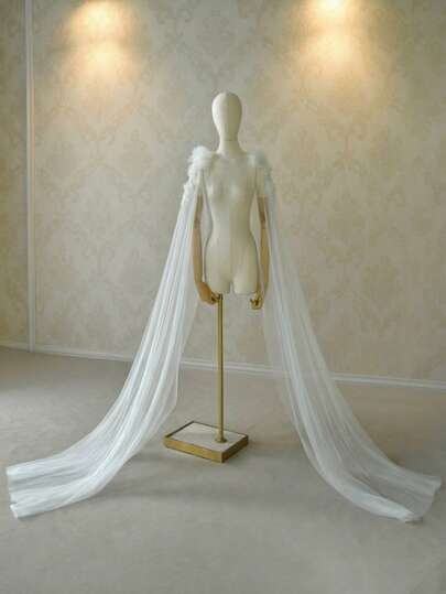 2 Pcs Tulle Bridal Cape Shoulder Veils Lace Flower Long Shawl False Sleeves For Women Suitable For Wedding Accessories