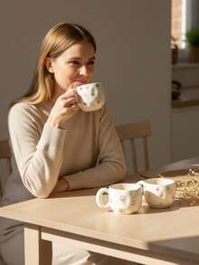 1pc Ins Style Hand-Painted Cherry & Strawberry Ceramic Cup, Asymmetrical Embossed Body, Breakfast Coffee Mug, Girly Desktop Water Cup, Party Afternoon Tea Cup, Red Tea Cup, Large Capacity Water Mug, Coffee Cup - Multicolor - View 9