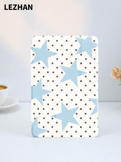 1 件装波点星形图案平板电脑保护套，带笔槽，防震，三折支架，兼容 10.2 英寸、11 英寸（2021/2020/第十代）、（A16）11 英寸（第十一代，2025 年）、第八/第九/第十代、Galaxy Tab A8 10.5 英寸（2022 年）、Matepad 10.4 英寸/Tab，支持睡眠/唤醒功能，浪漫个性化礼物