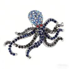 Europe And The United States Retro Personality Full Of Diamond Octopus Men's Brooch Creative Diamond Octopus Pin Office Party Accessories Gift - 綠色 - 查看 8
