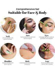 1/2pcs/Set Jade Roller & Gua Sha Set, Facial Roller Massager With Gua Sha Scraping Tool, Jade Stone Massager For Anti-Aging, Slimming & Firming, Rejuvenate Face And Neck, Remove Wrinkles & Eye Puffiness Stainless Steel Gua Sh - Green - View 4