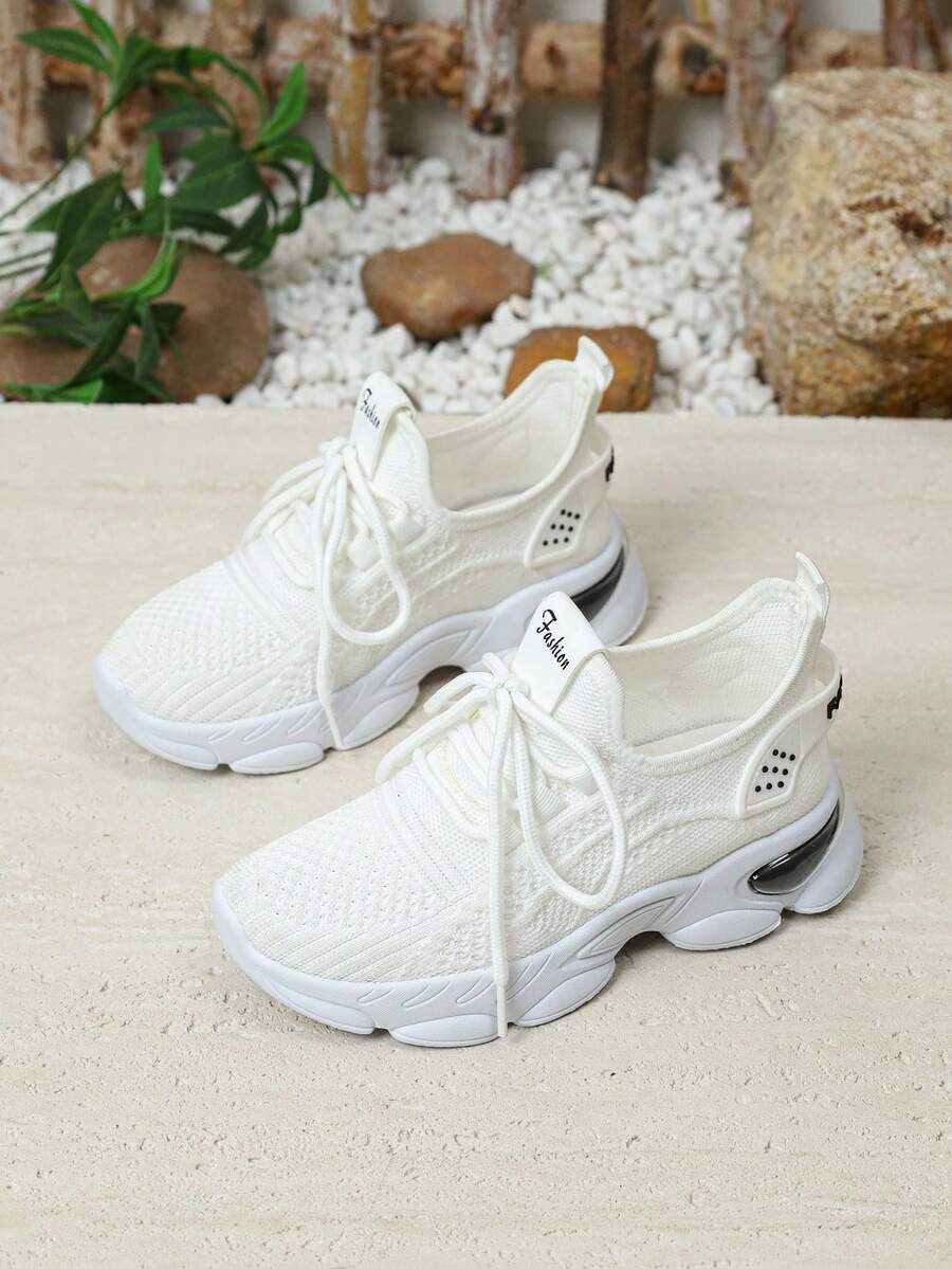 1 Paar modische weiße Kindersneaker, vielseitig atmungsaktiv mit dicker Sohle, geeignet für Outdoor-Sport & Lässig Bekleidung, ganzjährig - Weiss - Übersicht 1