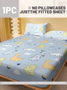 1件卡通可爱动物和恐龙图案印花磨毛床笠，卧室印花床罩，床上用品（不含枕套） - 彩色 - 查看 2
