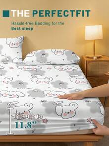 1 bộ ga trải giường in hình chú chó con hoạt hình dễ thương, chất liệu mềm mại, thích hợp cho phòng ngủ (không bao gồm vỏ gối). - Nhiều màu - Xem 4