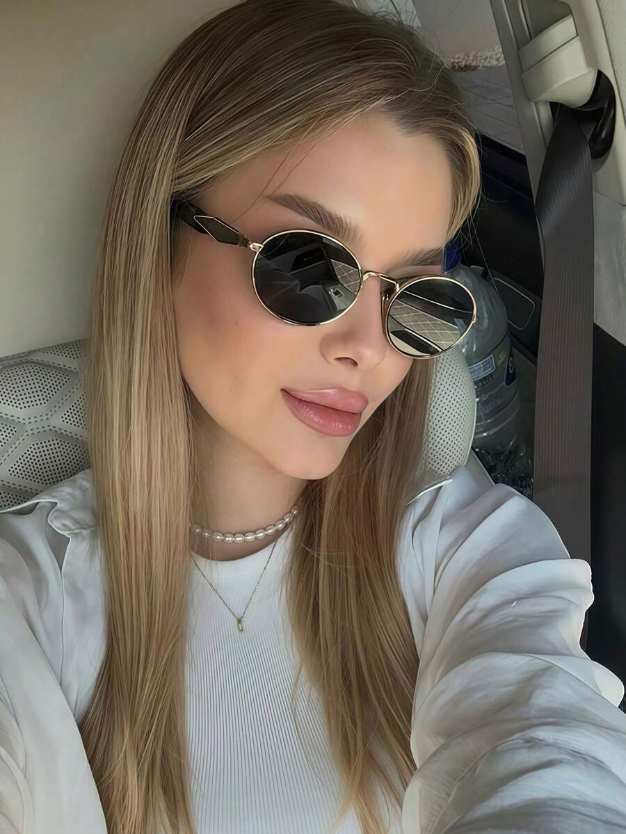 1副欧美新款金属椭圆框时尚眼镜，复古优雅百搭街头风女款眼镜