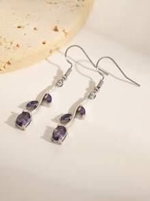 一对时尚锆石叶子花朵水滴耳环，奢华优雅设计，适合女性日常、婚礼、约会及各种场合佩戴。 - 銀色 - 查看 10