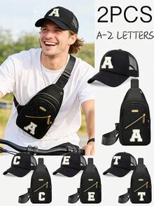 2pcs/Set Unisex 26 Letter Printed Baseball Cap & Portable Chest Bag Set, Outdoor Street Fashion Casual Adjustable Hat, Suitable For Spring, Summer Everyday, Outdoor Camping, Birthday, Father's Day Gift - Black - View 13