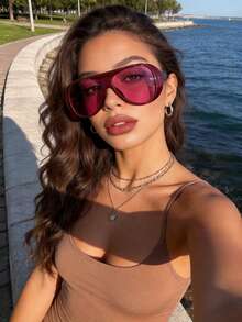 1pair Women Advanced Sense Unique Double Beam Design Pilot Frame All-Season Street Style Stylish Futuristic Hot Girl Style Fashion Eyeglasses For Women-Outdoor Casual Activities,Appointment Outfits,Bachelorette Party,Beach Accessories - 彩色 - 查看 4