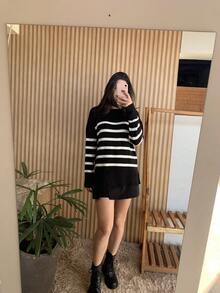 Striped Long-Sleeved Knit Sweater Top, Warm And Comfortable. - Black - View 2