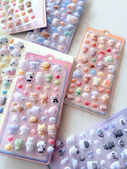 3D植绒贴纸，卡通熊兔装饰贴纸，新款DIY剪贴簿、手机壳、水杯贴纸