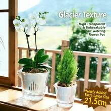 1个冰川图案透明懒人自浇水花盆，适用于水培植物、水仙花，无需浇水，塑料仿玻璃花盆。 - 冰河紋 - 查看 4