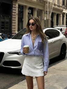 Sookaug Blue And White Striped Women's Spring Minimalist Versatile Casual Loose Shirt - Multicolor - View 2