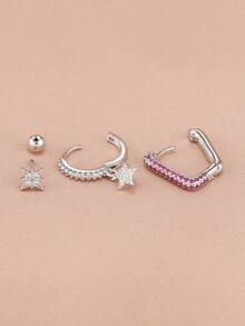3件套新款锆石星星耳环，不锈钢耳钉，女士结婚首饰 - 3Pcs for One Ear - 查看 5